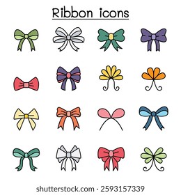 Ribbon and Bow tie icon set color line style