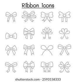 Ribbon and Bow tie icon set in thin line style