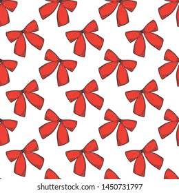 Ribbon bow. Vector concept in doodle and sketch style. Hand drawn illustration for printing on T-shirts, postcards. Seamless pattern for textile, paper wrap.