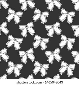 Ribbon bow. Vector concept in doodle and sketch style. Hand drawn illustration for printing on T-shirts, postcards. Seamless pattern for textile, paper wrap.