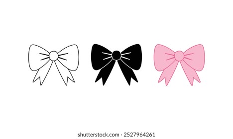 Ribbon Bow Vektor Symbol, Schwarz-Weiß Silhouette Bild von Bogen-Set, Set von Vintage-Bogen, Set von Bogen-Krawatte, Bogen-Set.