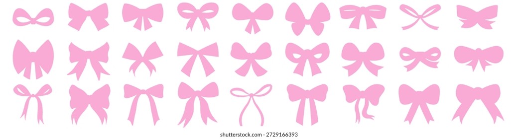 Ribbon Bow vector icon set. Coquette Bows Illustration sign collection. Pink Hair Bow symbol. Bow logo.