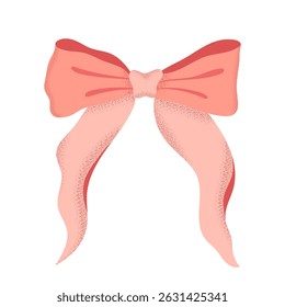 Bandbogen, Vektorgrafik. Coquette, großer rosafarbener Knoten, einzeln auf weißem Hintergrund. Nettes trendy girly haar accessoire, party design, festliche geburtstag dekoration im modernen flachen stil mit textur