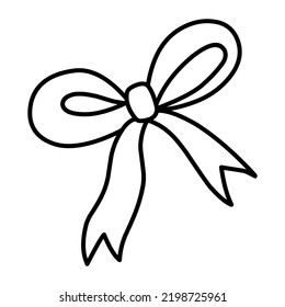 arco de cinta. Ilustración vectorial arco. Cinta festiva. Esbozo de Doodle, línea negra.