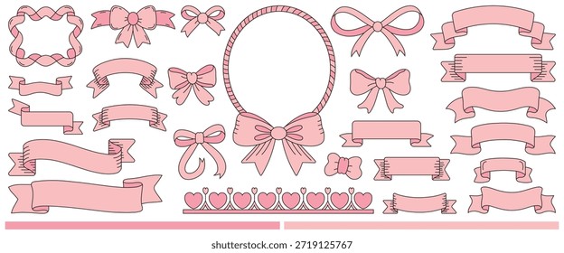 Conjunto de Vector de cinta y arco con Anuncios y marcos decorativos