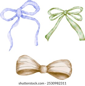 Ribbon bow watercolor illustration for christmas  birthday  or valentine element.