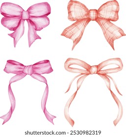 Ribbon bow watercolor illustration for christmas  birthday  or valentine element.