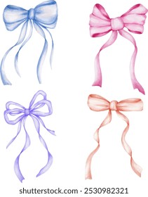 Ribbon bow watercolor illustration for christmas  birthday  or valentine element.