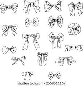 ribbon bows line hand drawing black line art