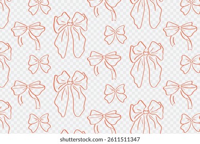 Ribbon bows, pattern background sketches of decorative holiday bows for gifts