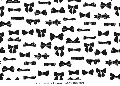 Ribbon bows seamless pattern. Trendy elegant simple endless ornament bow tape for decoration celebration. Various cartoon knot gift symbol ribbon abstract boundless background. Vector illustration