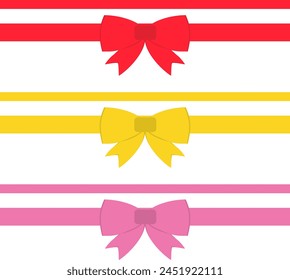 Ribbon with bows, set of festive ribbons with bows isolated on white background. Vector, cartoon illustration. Vector.