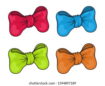 Ribbon bows set  red, blue, green, orange  colors collection isolated on white. vector decoration for holidays events