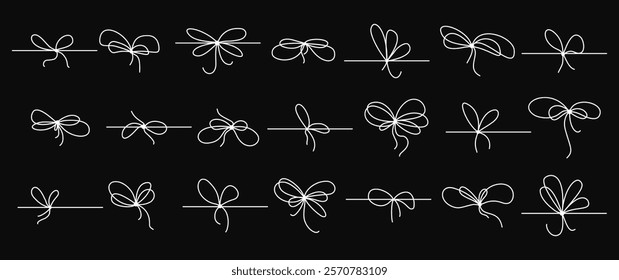 Ribbon bows set with simple line design. Simple outline bowknots in a clean, hand drawn style. Vector illustration ideal for packaging and festive decoration