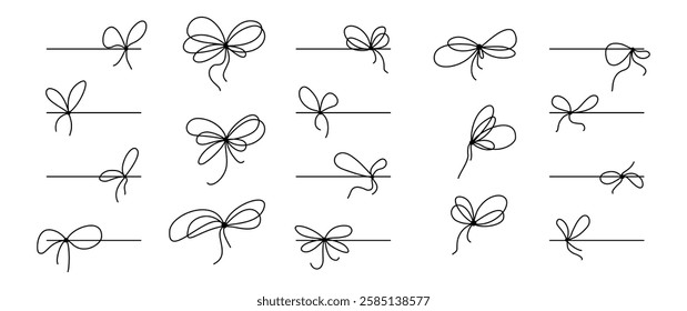 Ribbon bows set with simple line design. Simple outline bowknots in a clean, hand drawn style. Vector illustration ideal for packaging and festive decoration.