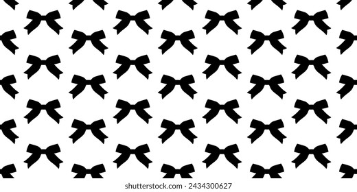 Ribbon bows silhouette pattern. Hair bows vector background. Black bows on white background. Bow for gift decoration cover. Bows design seamless pattern