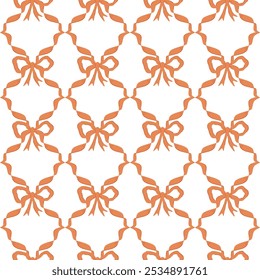 Cinta y lazos patrón sin fisuras en color naranja otoño. Fondo de pantalla de Vector Coquette con nudos de lazo. Diseño dibujado a mano para el Fondo de pantalla, repite el fondo, impresión, textil, papel de envoltura.