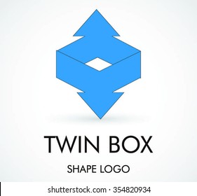 Ribbon box of arrow abstract vector and logo design or template square delivery business icon of company identity symbol concept