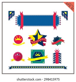 ribbon button retro design and star Vector