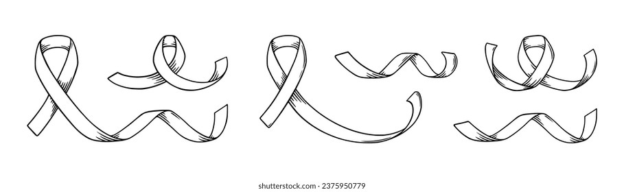 Ribbon for cancer awareness day. Breast cancer awareness symbol. Sketch vector illustration isolated in white background