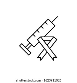Ribbon cancer syringe icon. Simple line, outline vector elements of world awareness day icons for ui and ux, website or mobile application