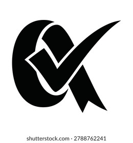 Ribbon check mark icon silhouette vector isolated illustration design