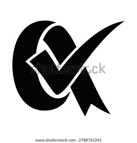 Ribbon check mark icon silhouette vector isolated illustration design