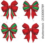 Ribbon for Christmas. Ribbon bow for christmas, new year, wedding and birthday gift and present decoration element. Present box bow for decoration. Vector. SSTKChristmas