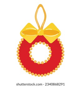 Ribbon Christmas tree toy icon cartoon vector. Winter gold. Star cute