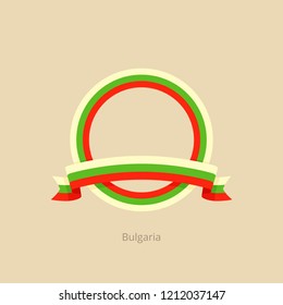 Ribbon and circle with flag of Bulgaria in flat design style.