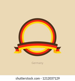 Ribbon and circle with flag of Germany in flat design style.