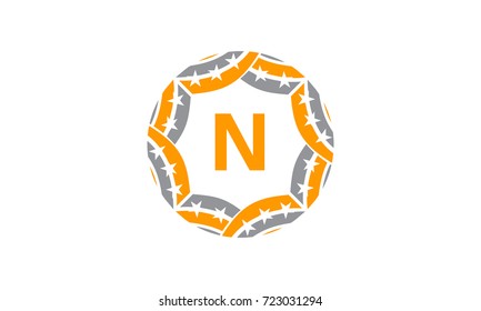 Ribbon Circle Star Initial N