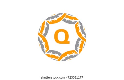Ribbon Circle Star Initial Q