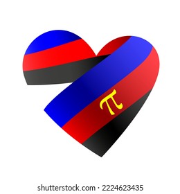 Cinta en los colores de la bandera del orgullo poliamoroso en forma de corazón. Un colorido logo de una de las banderas LGBT. Identificación sexual. Ilustración vectorial en un fondo blanco.