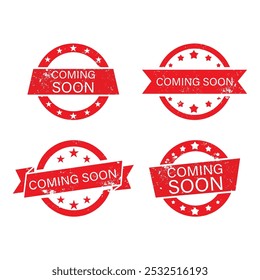 Ribbon And Coming Soon Text Set Vector Design.