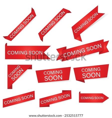 Ribbon And Coming Soon Text Set Vector Design.