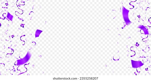 ribbon and confetti purple seemless elements vector illustration isolated on transparent background for decoration festive holiday. luxury