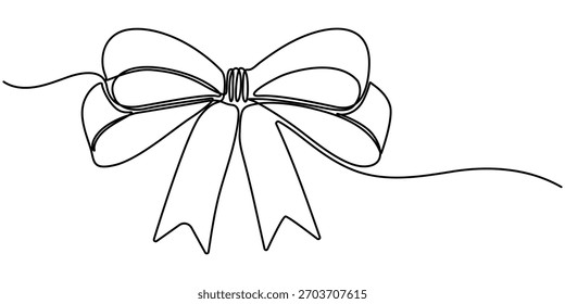 ribbon continuous one line drawing, Continuous line drawing of decorative ribbon bow. editable line. Vector illustration. 