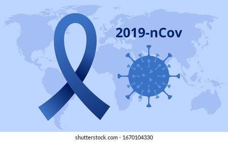 Ribbon and coronavirus 2019-nCov icon as a symbol of the fight of the whole world against the disease. Support and help sick people