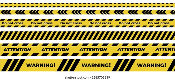 Ribbon with a criminal line. Yellow barrier police danger vector. Don't cross the safety line