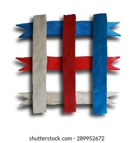 Ribbon cross, badge or batch for 4 July American Independence Day and other events, isolated on white color background. Vector illustration. Plasticine modeling.