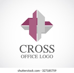 Ribbon cross office abstract vector and logo design or template finance business icon of professional company or corporate identity symbol concept