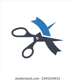 Ribbon cut with scissors icon on white background