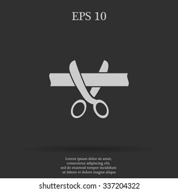 Ribbon cut with scissors symbol for download. Vector icons for video, mobile apps, Web sites and print projects.