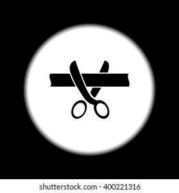 Ribbon cut with scissors symbol for download. Vector icons for video, mobile apps, Web sites and print projects.