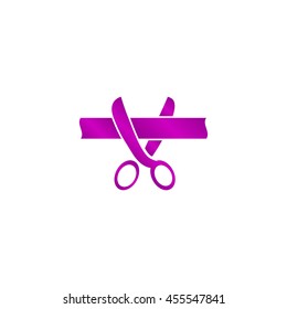 Ribbon cut with scissors symbol for download. Vector icons for video, mobile apps, Web sites and print projects.
