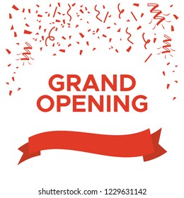 Ribbon cutting with scissors grand opening vector poster.