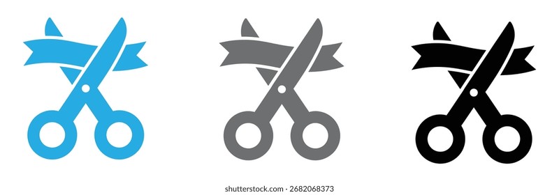 Icono de tijeras de corte de cinta que simboliza la ceremonia de apertura y el inicio del evento