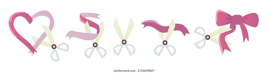 ribbon cutting set vector illustration