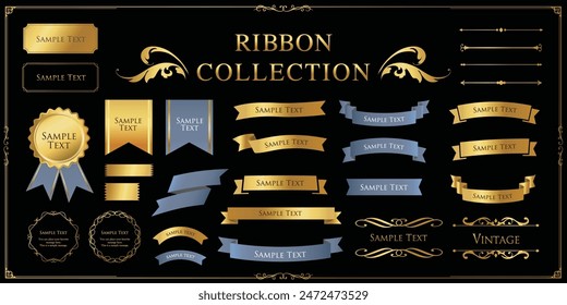 Ribbon decoration design set and antique borders and frames design